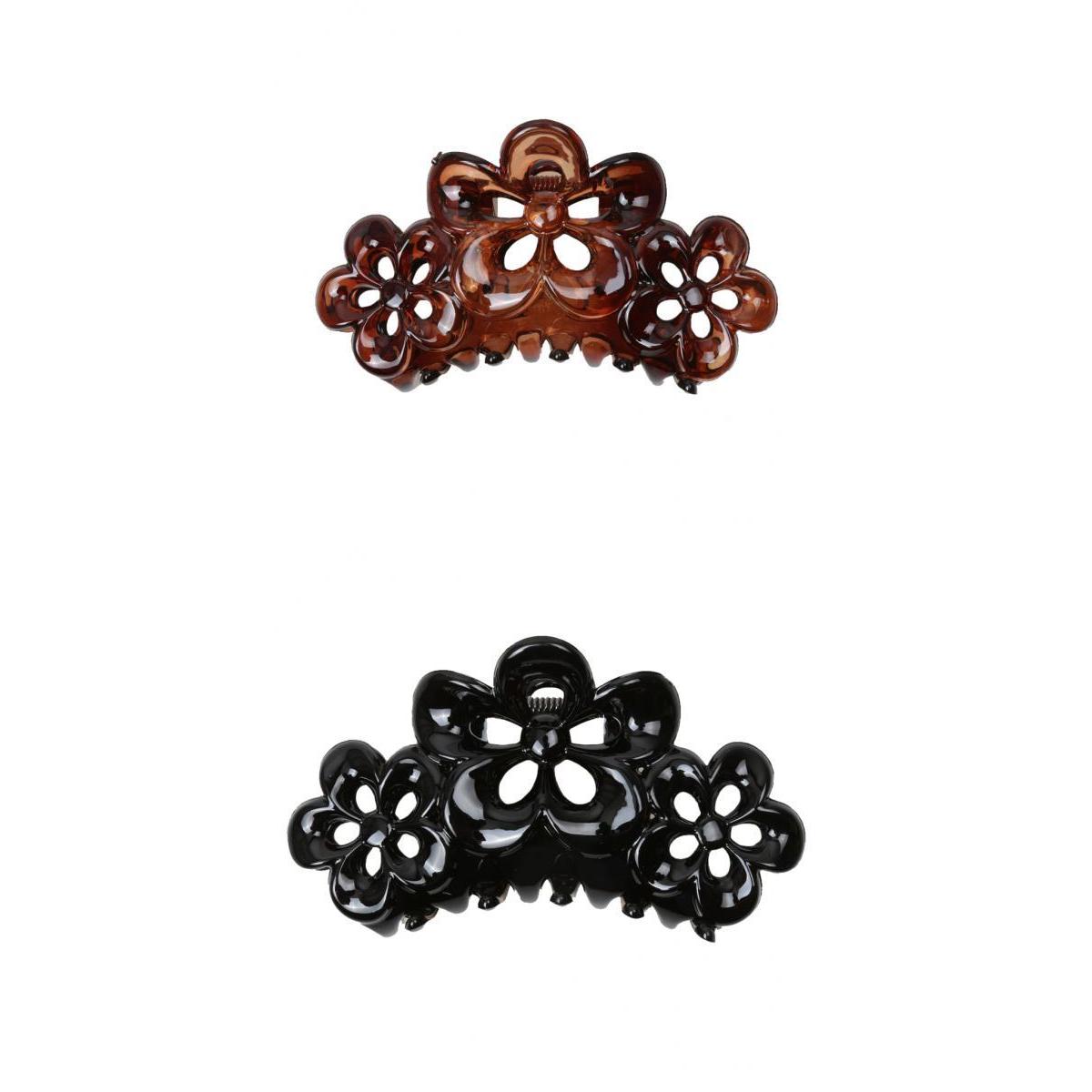 2pcs Large Flowers Floral Hair Clamp Claw Clip Comb Grip Black Brown