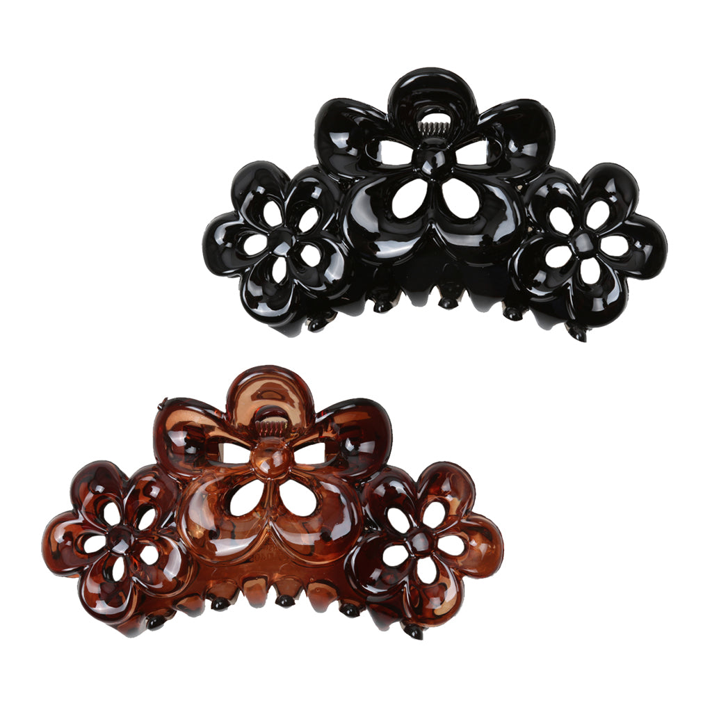 2pcs Large Flowers Floral Hair Clamp Claw Clip Comb Grip Black Brown