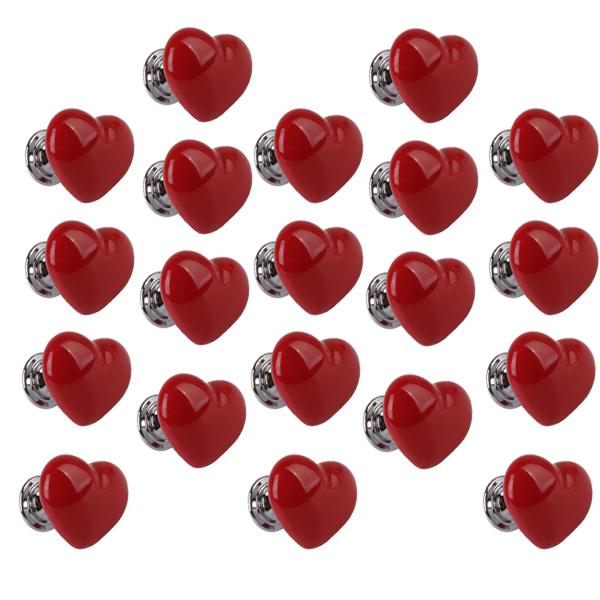 20Pcs Heart Shaped Ceramic Door Drawer Bin Handle Pull Knob Hardware Red S