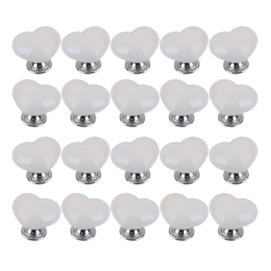 20Pcs Heart Shaped Ceramic Door Drawer Bin Handle Pull Knob Hardware White S
