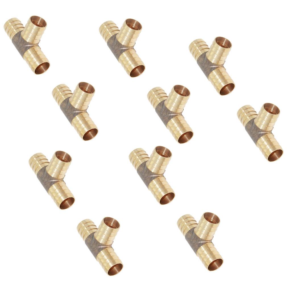 10-Piece Barbed Brass T Piece 3 Ways Tee Hose Fuel Hose Joiner Adapter 14mm
