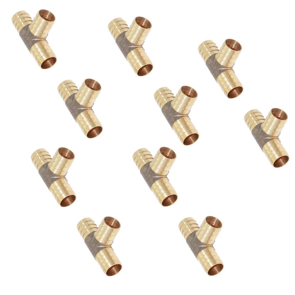 10-Piece Barbed Brass T Piece 3 Ways Tee Hose Fuel Hose Joiner Adapter 14mm