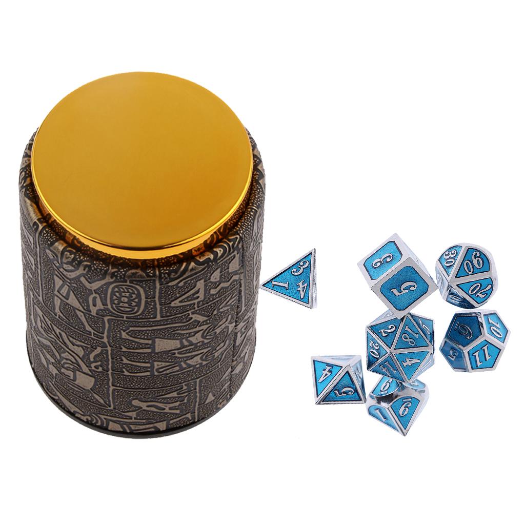 7X Metal Polyhedral Dice for Dungeons and Dragons Table Game+Dice Cup #C