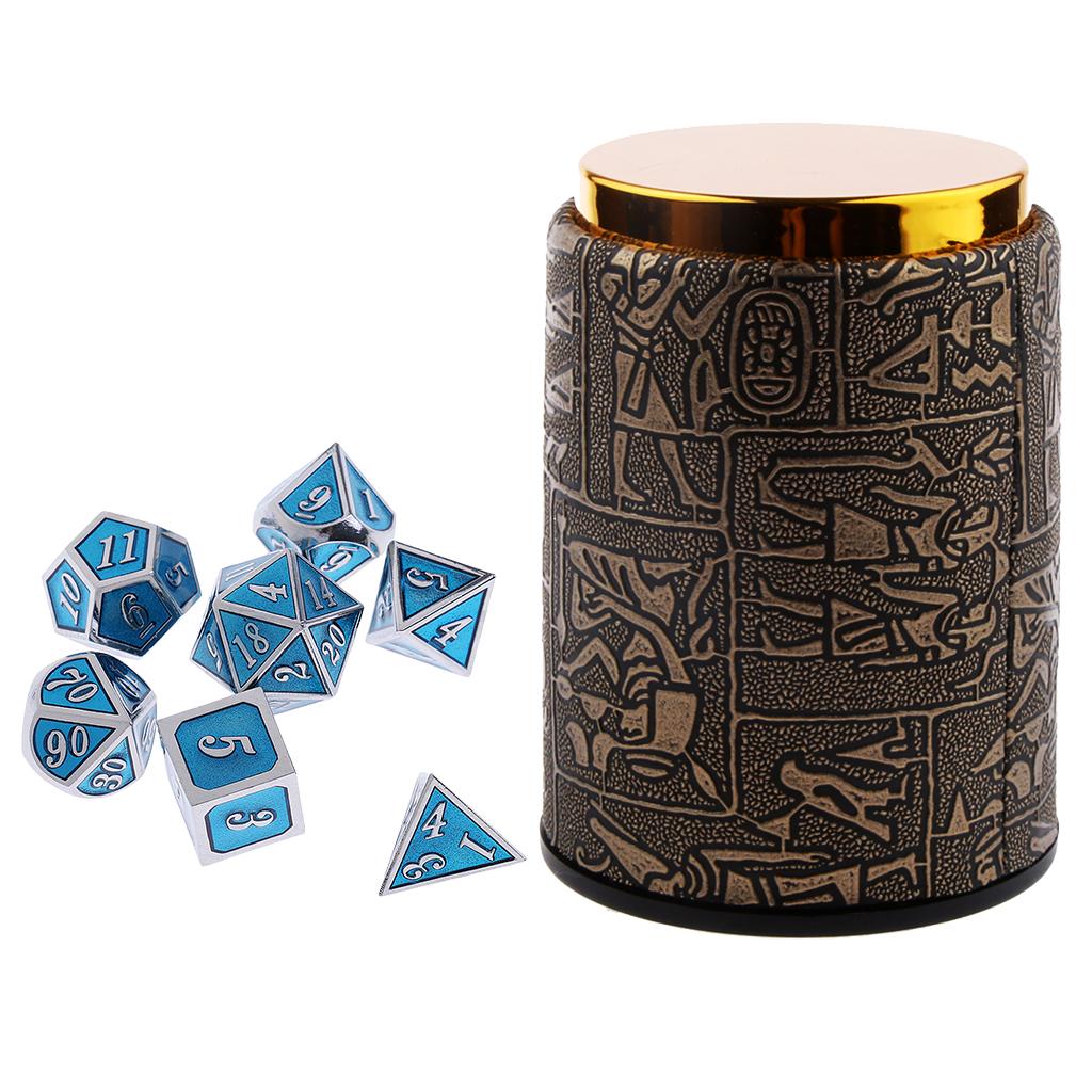 7X Metal Polyhedral Dice for Dungeons and Dragons Table Game+Dice Cup #C