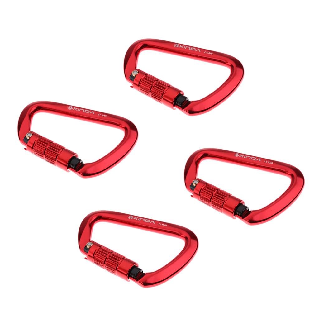 4 Pieces 28KN Aluminum Rock Climbing Hiking Auto Locking Carabiner Red