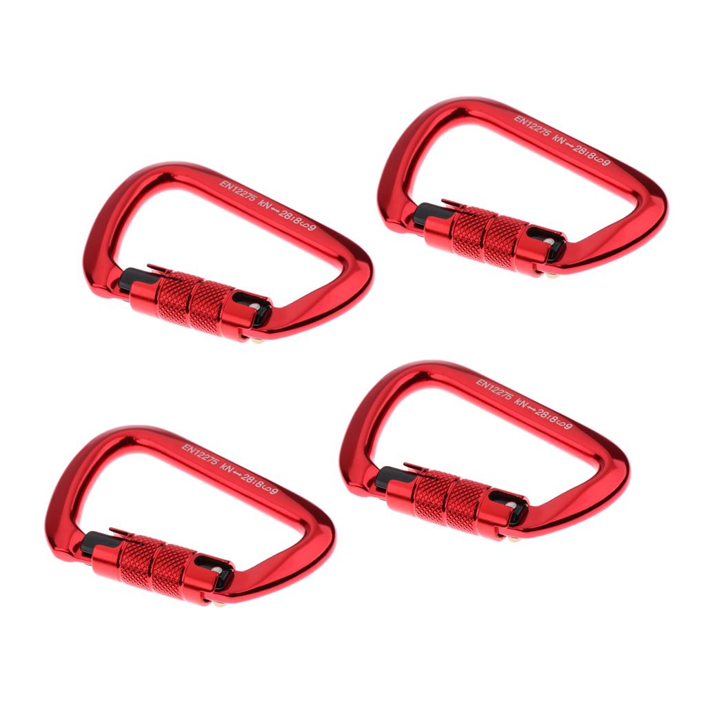 4 Pieces 28KN Aluminum Rock Climbing Hiking Auto Locking Carabiner Red