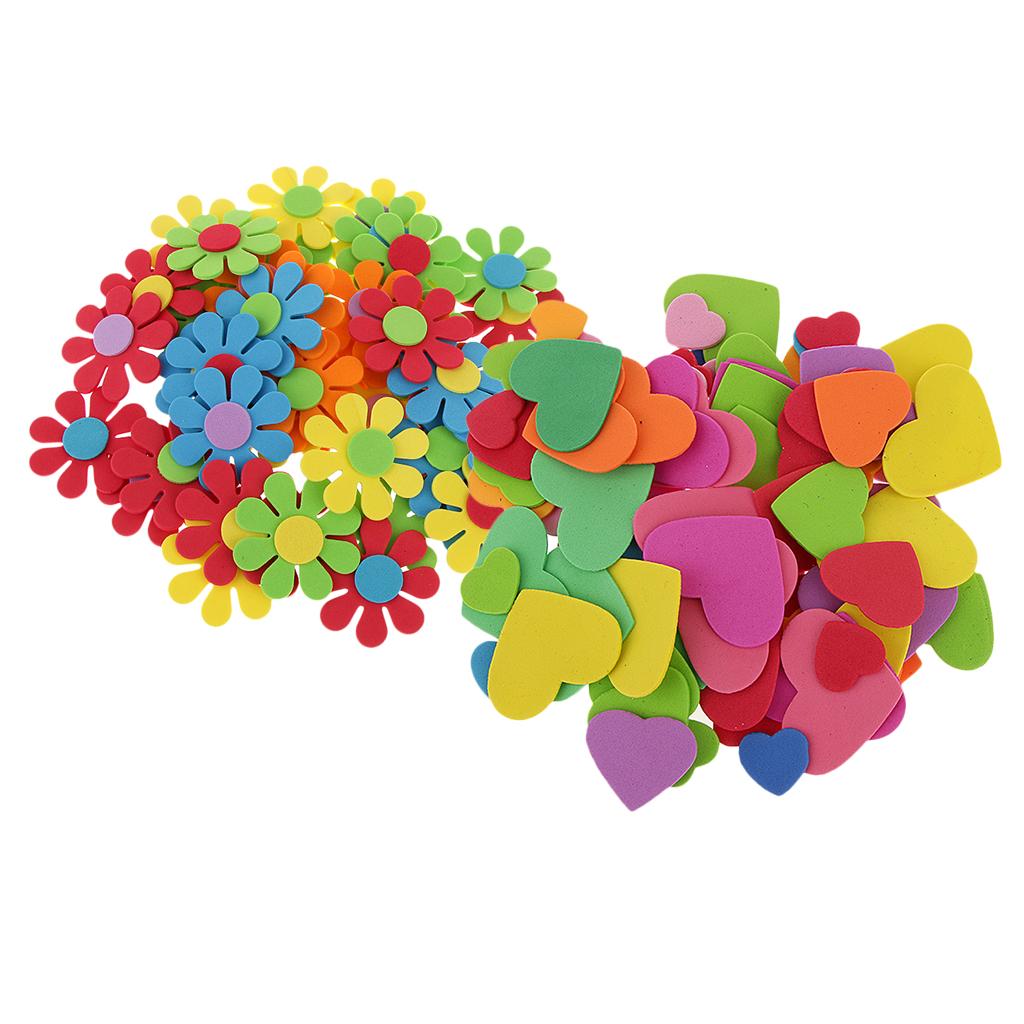 150 Pcs Mixed Foam Heart & Flower Shapes Kids Children Decoration Crafting