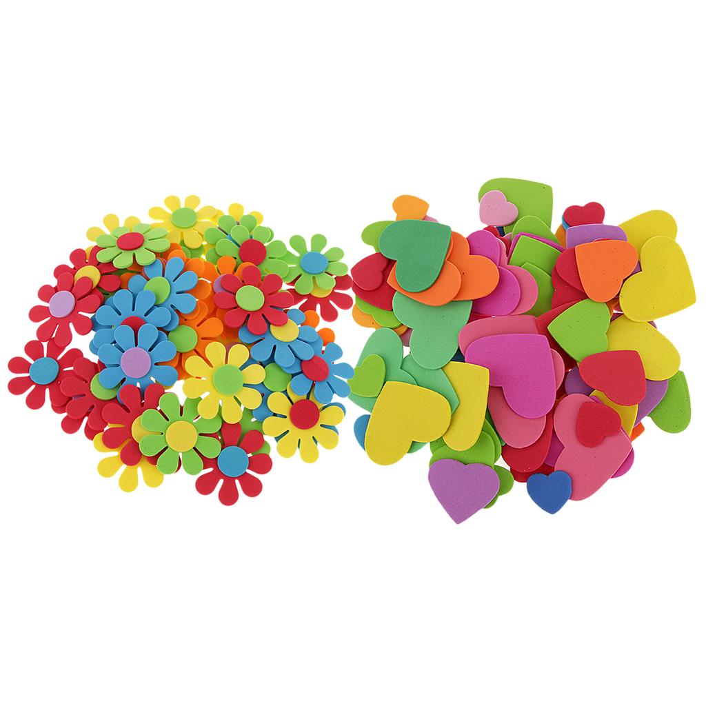 150 Pcs Mixed Foam Heart & Flower Shapes Kids Children Decoration Crafting