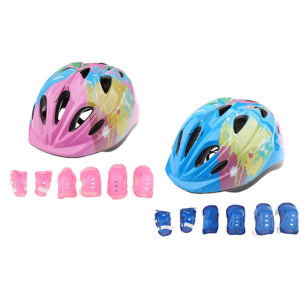 2 Sets Kids Roller Skating Skateboard Bike Helmet Knee Wrist Guard Elbow Pad