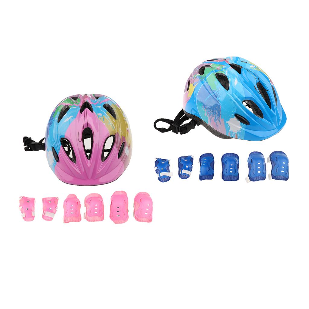 2 Sets Kids Roller Skating Skateboard Bike Helmet Knee Wrist Guard Elbow Pad