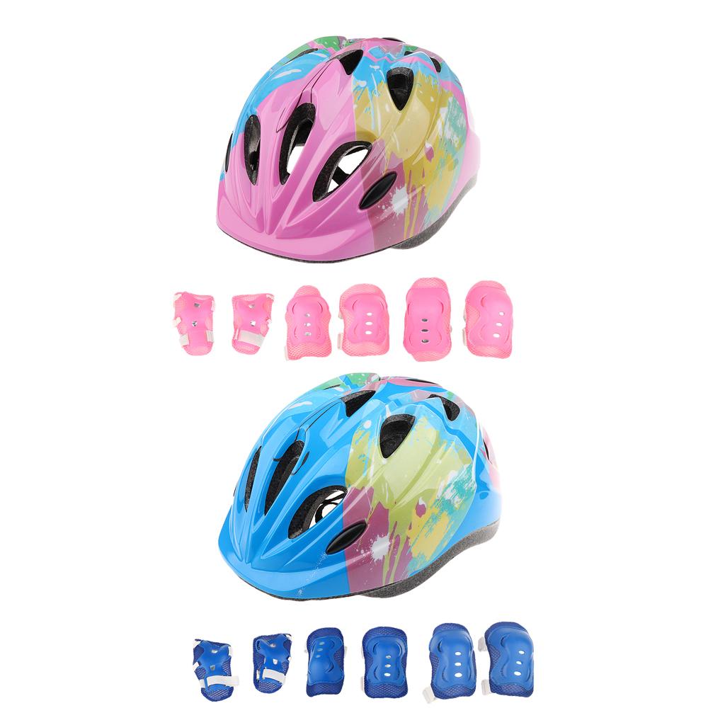 2 Sets Kids Roller Skating Skateboard Bike Helmet Knee Wrist Guard Elbow Pad