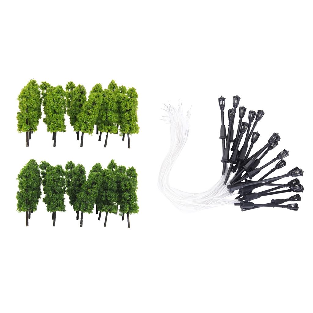 40pcs Garden Lamp Lights Model Pagoda Trees Street Diorama Scenery N Z Scale