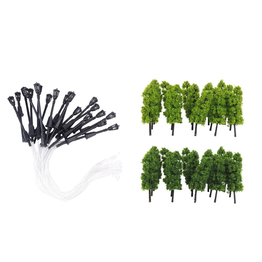 40pcs Garden Lamp Lights Model Pagoda Trees Street Diorama Scenery N Z Scale