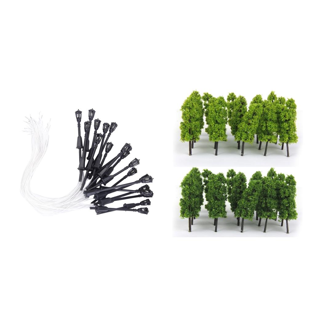 40pcs Garden Lamp Lights Model Pagoda Trees Street Diorama Scenery N Z Scale