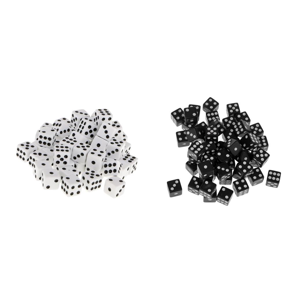 100pcs 12mm Acrylic 6 Sided D6 Spot Dice Party Game Accessory White + Black