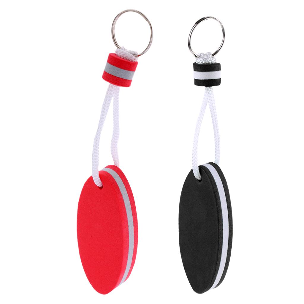 2pcs Oval Shaped EVA Foam Boating Floating Key Ring Boat Keychain Red Black