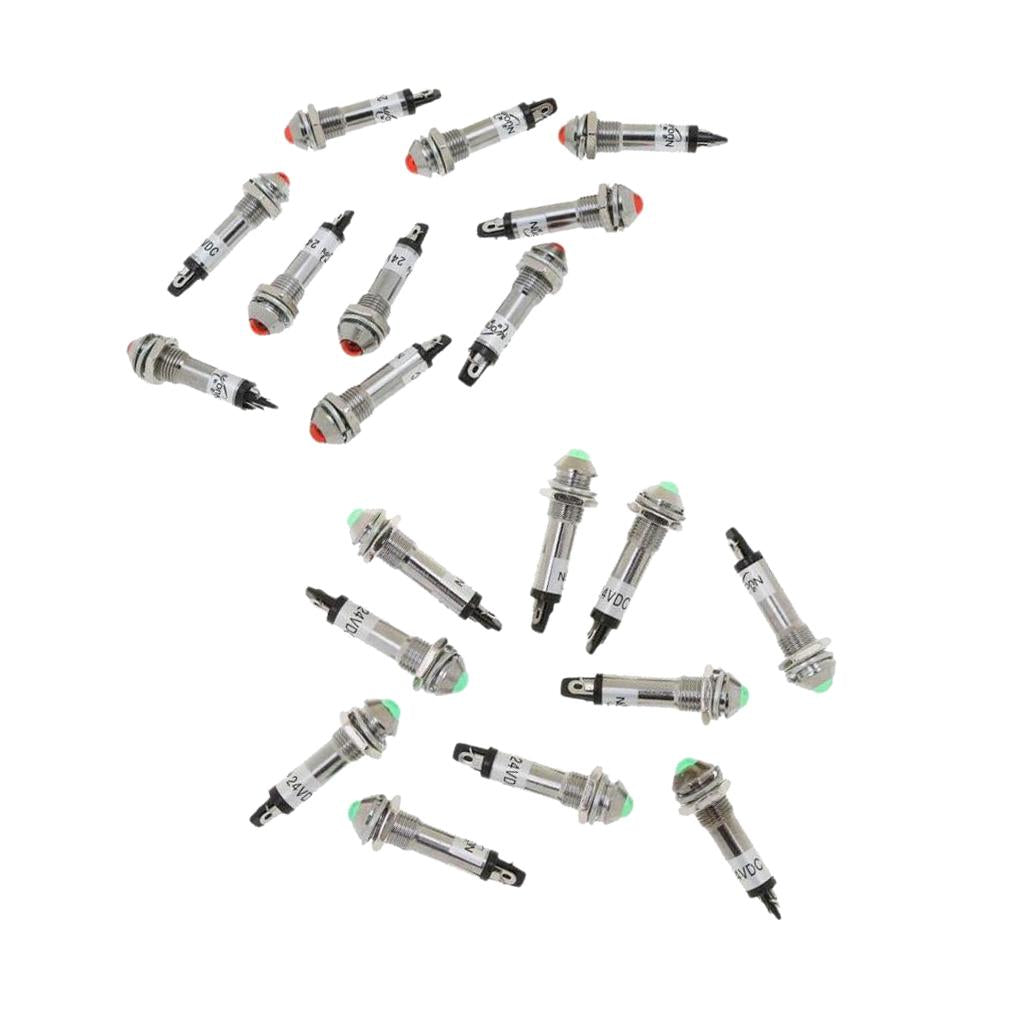 20 Pieces 8mm 24V LED Metal Indicator Light XD8-2 Red x 10 Green x 10