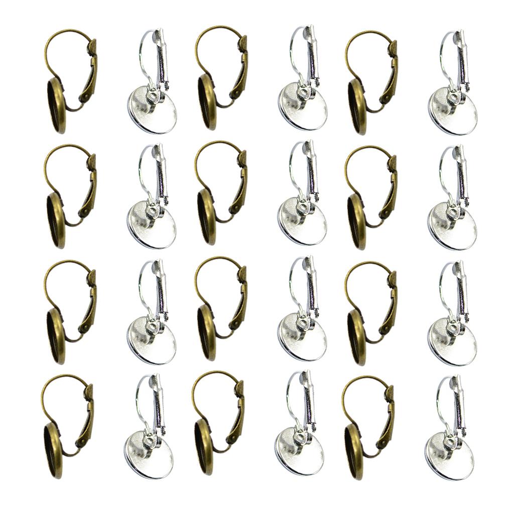 24 Pieces Earring Wire Hook Findings Cabochon Setting Disc Round DIY Jewelry