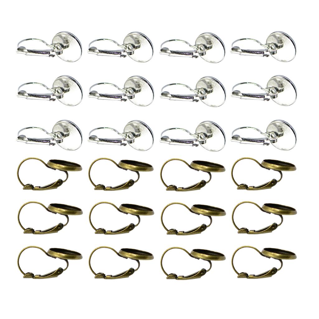 24 Pieces Earring Wire Hook Findings Cabochon Setting Disc Round DIY Jewelry