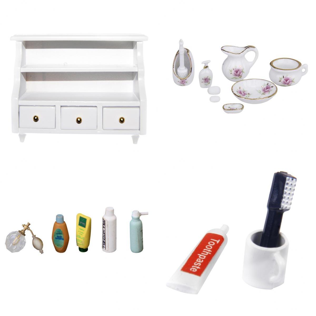 1/12 Dollhouse Miniature Bathroom Furniture Kit Toilet Cabinet Toothbrush
