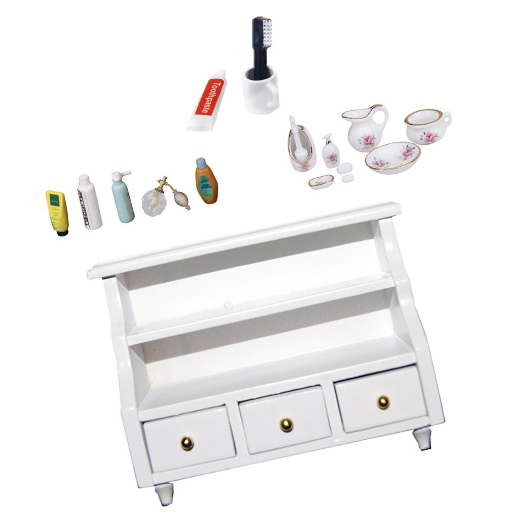 1/12 Dollhouse Miniature Bathroom Furniture Kit Toilet Cabinet Toothbrush
