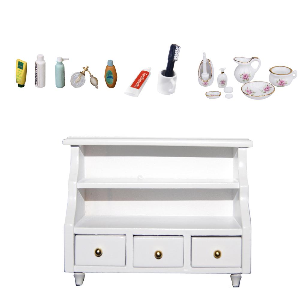 1/12 Dollhouse Miniature Bathroom Furniture Kit Toilet Cabinet Toothbrush