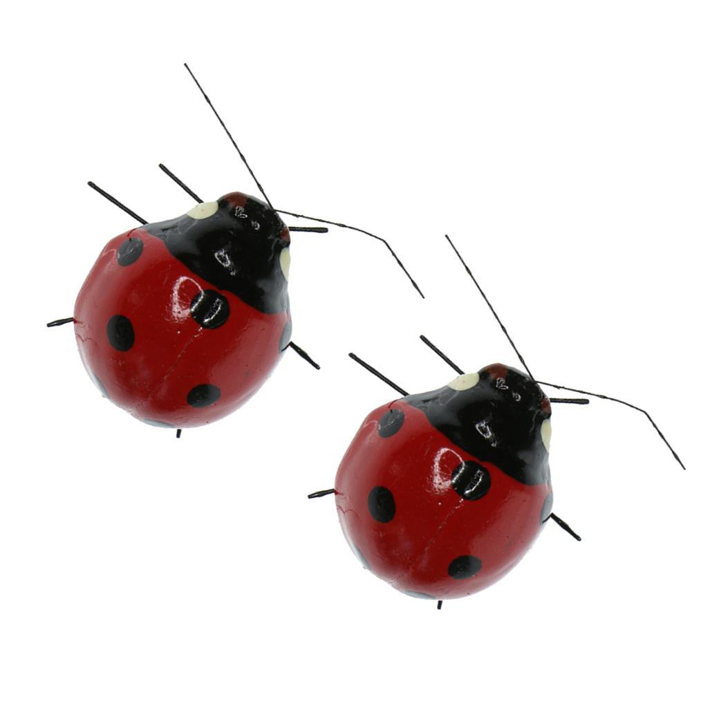 2 Pieces Ladybird Realistic Insect Pot Hangers Fridge Magnet Garden Decor
