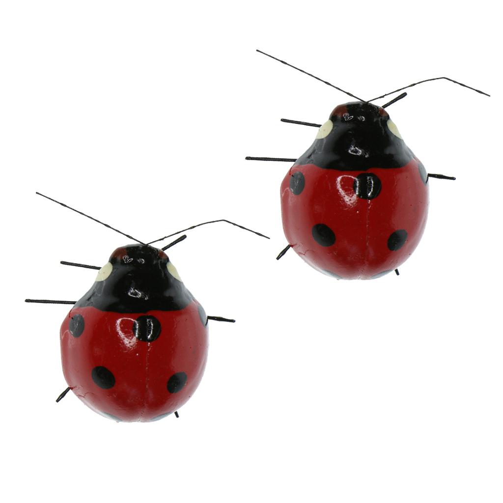 2 Pieces Ladybird Realistic Insect Pot Hangers Fridge Magnet Garden Decor