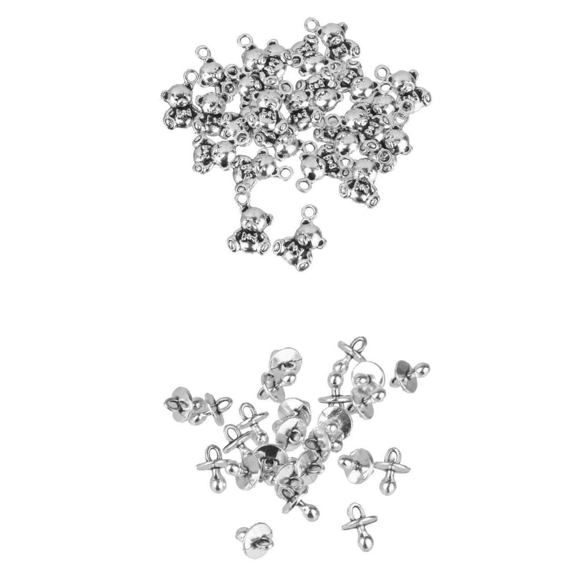 50 Pieces Mixed Silver Baby Pacifier Bear Charms Pendant DIY Jewelry Finding