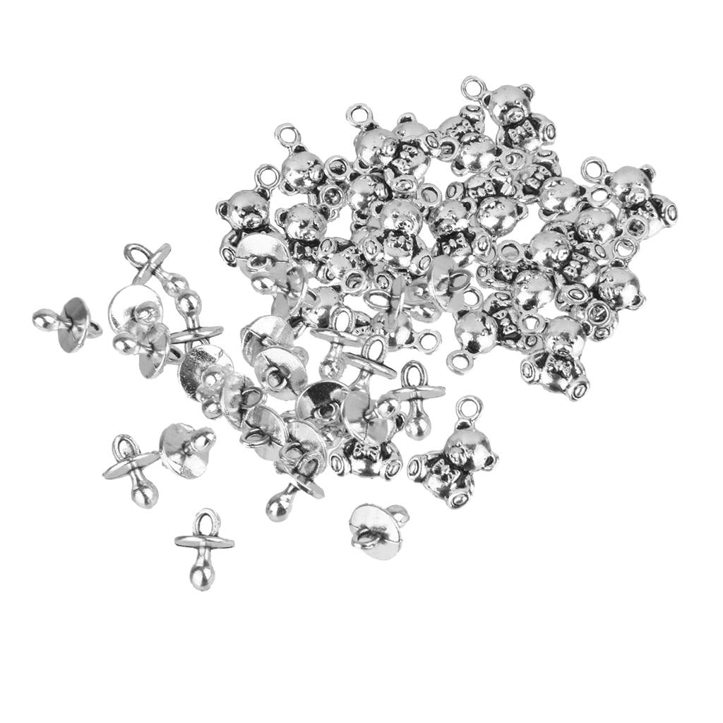 50 Pieces Mixed Silver Baby Pacifier Bear Charms Pendant DIY Jewelry Finding