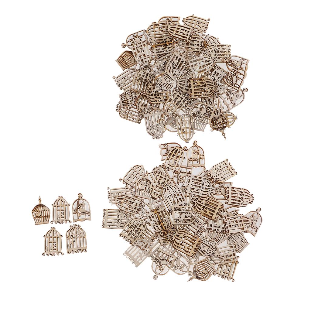 100 Pieces Mixed Wooden Birdcase Wood Embellishment Craft for Decoration