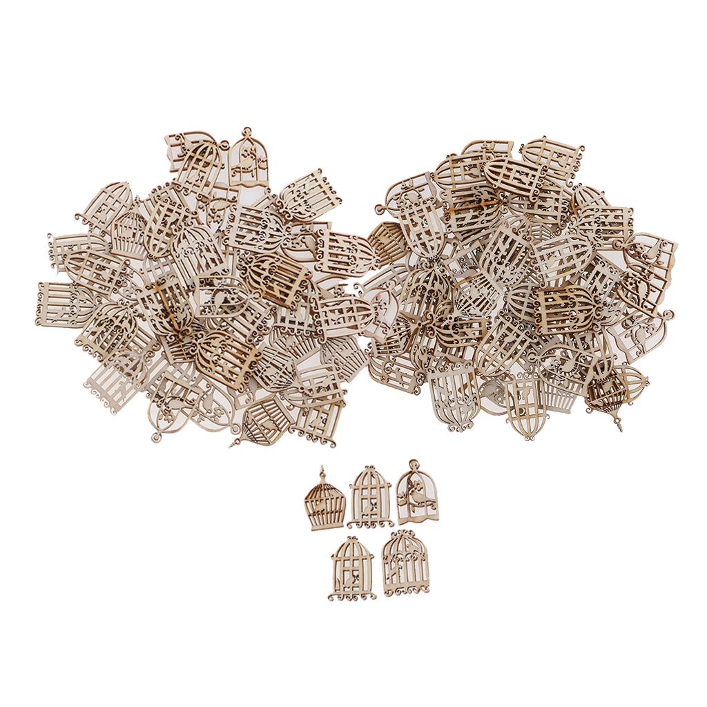 100 Pieces Mixed Wooden Birdcase Wood Embellishment Craft for Decoration