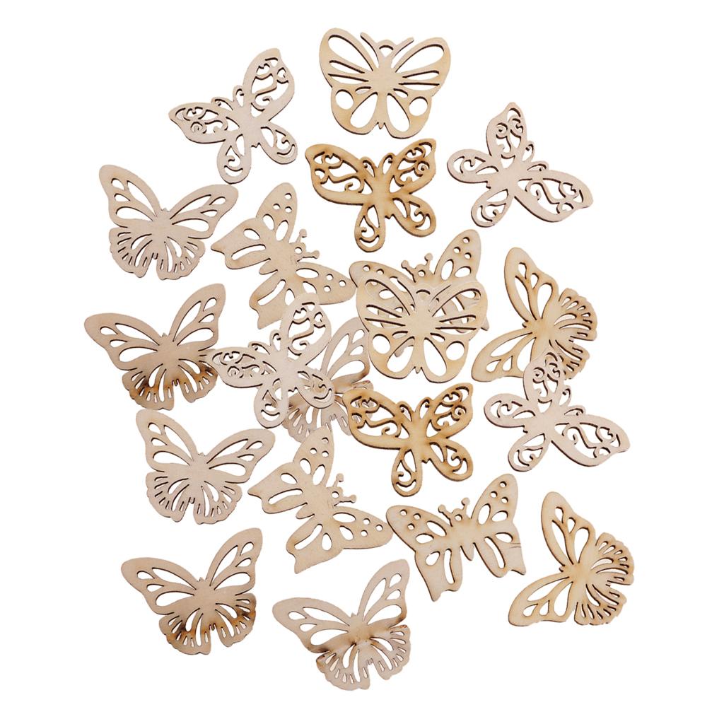 20 Pieces Natural Wooden Butterfly Shapes Embellishment Craft for Decoration