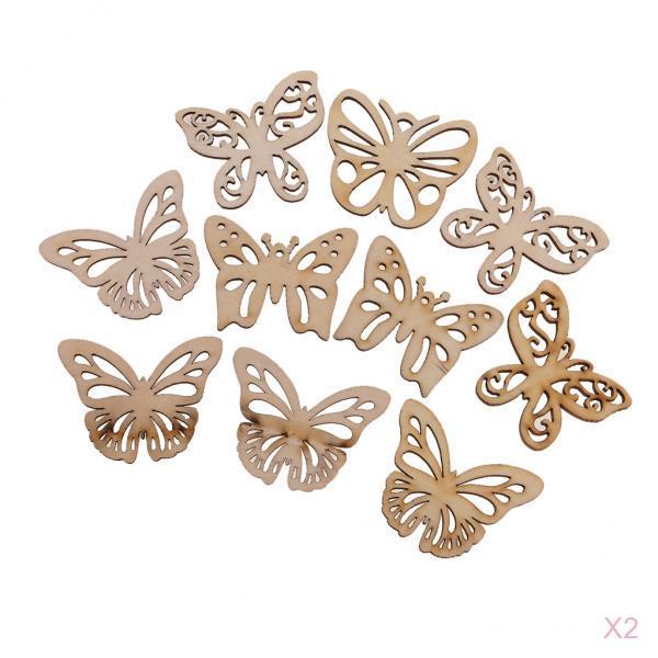 20 Pieces Natural Wooden Butterfly Shapes Embellishment Craft for Decoration
