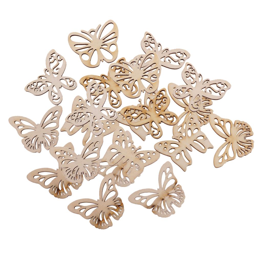 20 Pieces Natural Wooden Butterfly Shapes Embellishment Craft for Decoration
