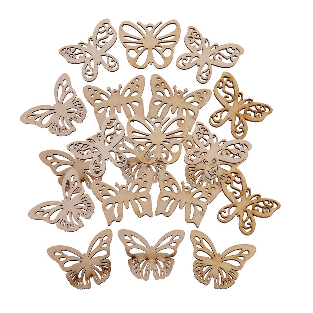 20 Pieces Natural Wooden Butterfly Shapes Embellishment Craft for Decoration