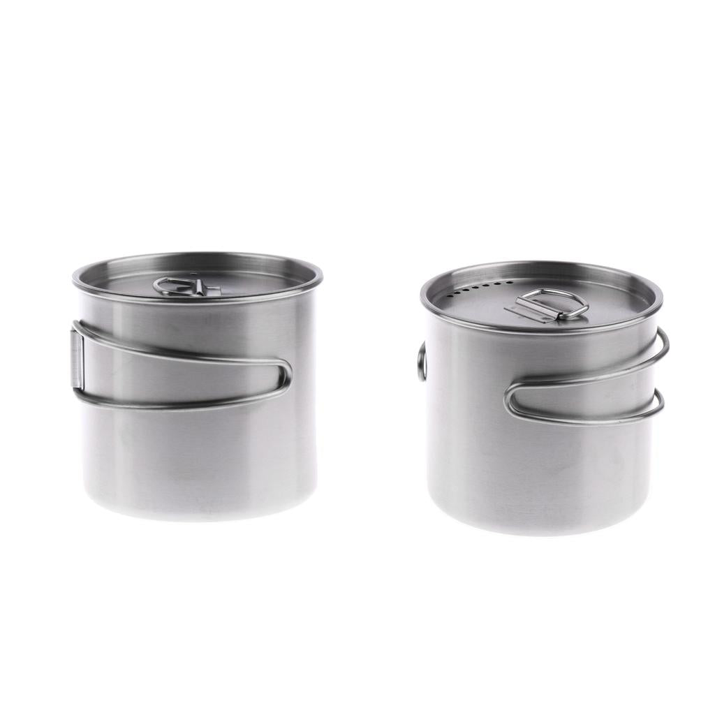 2x 500ml Outdoor Camping Cup Pot Bowl Backpacking Travel Cup Stainless Steel