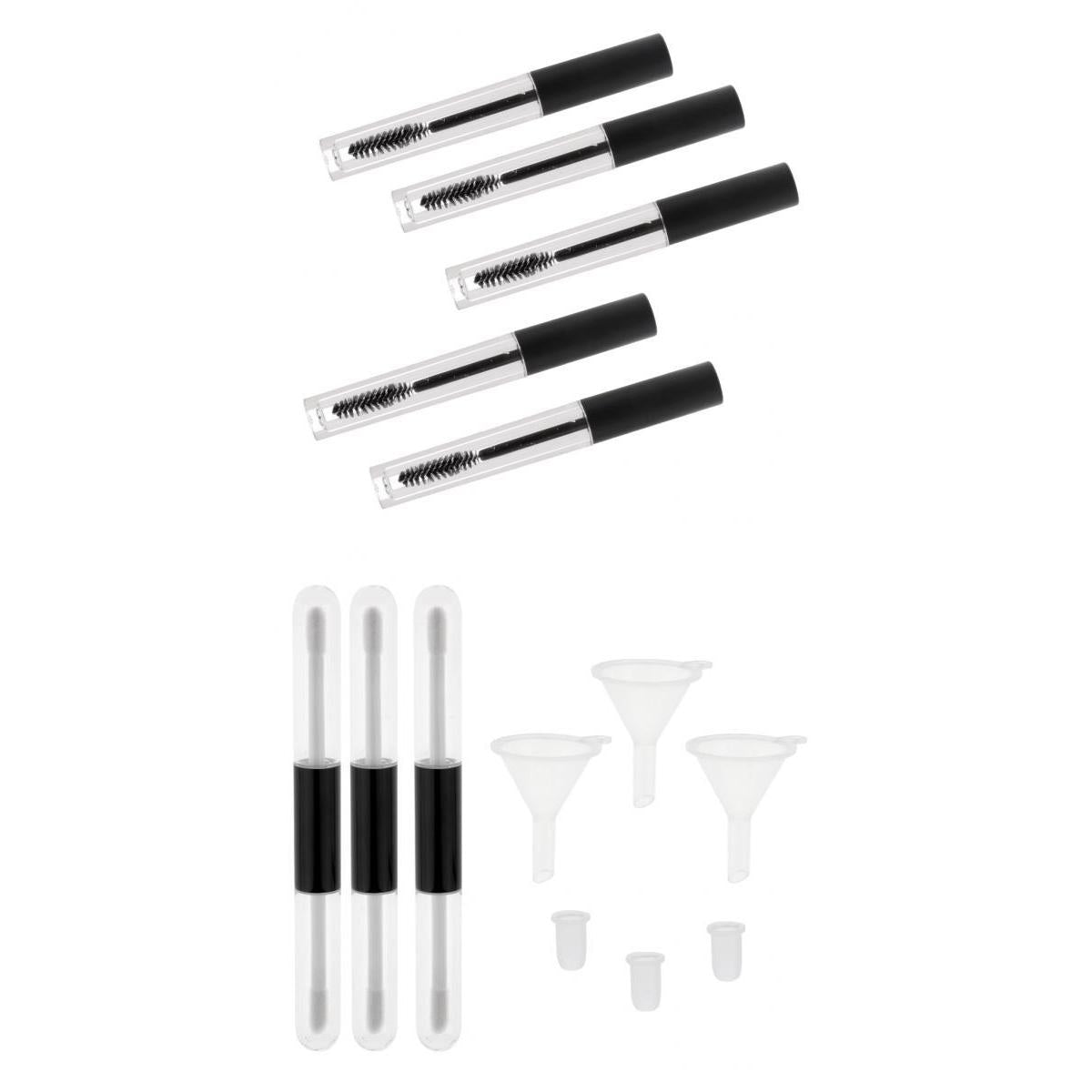 3Pcs 4ml Dual-end Empty Lip Gloss Tube+5Pcs Mascara Vials Wands Bottle 5ml