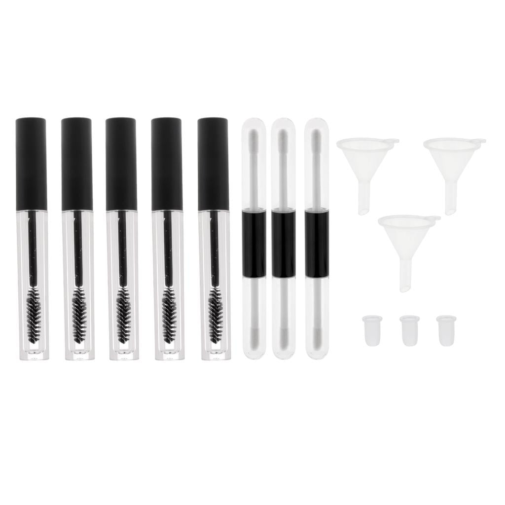 3Pcs 4ml Dual-end Empty Lip Gloss Tube+5Pcs Mascara Vials Wands Bottle 5ml