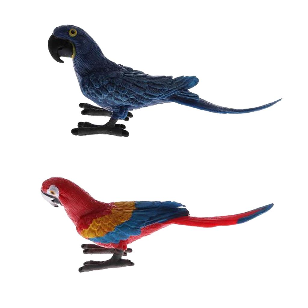 2pcs Simulation Animal Model Figure Toys Figurine Home Decor Red Parrot
