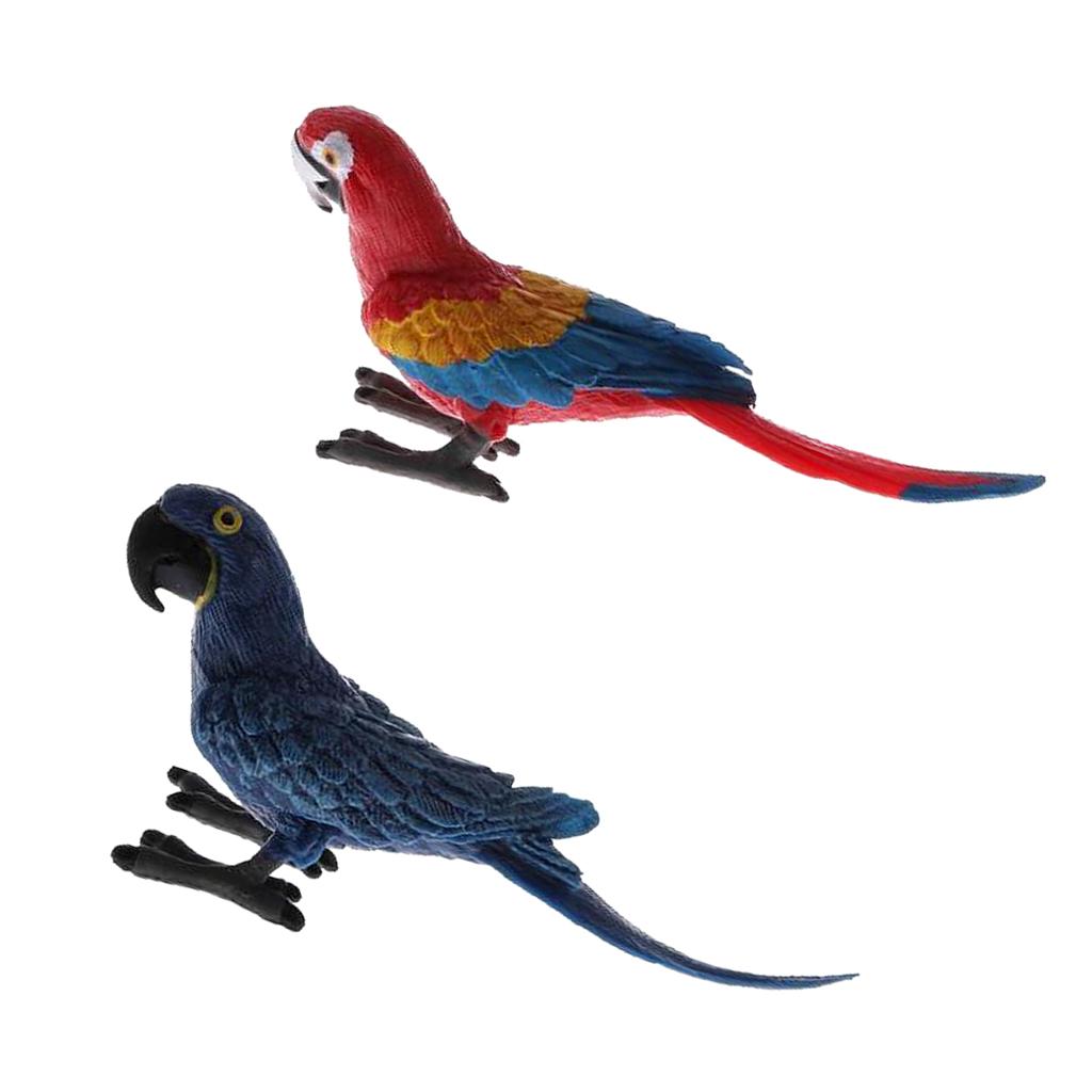 2pcs Simulation Animal Model Figure Toys Figurine Home Decor Red Parrot