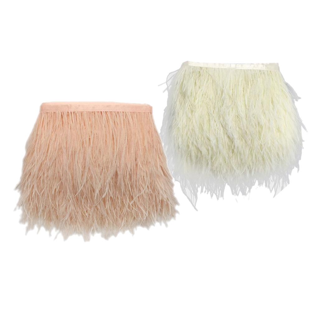 2 Pieces 1 Yard Dyed Ostrich Feather Fringe Trim Light Yellow Champagne