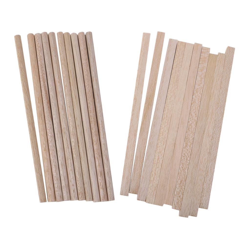 20 Pieces Natural Square Round Wood Sticks Rod DIY Craft Hobbies