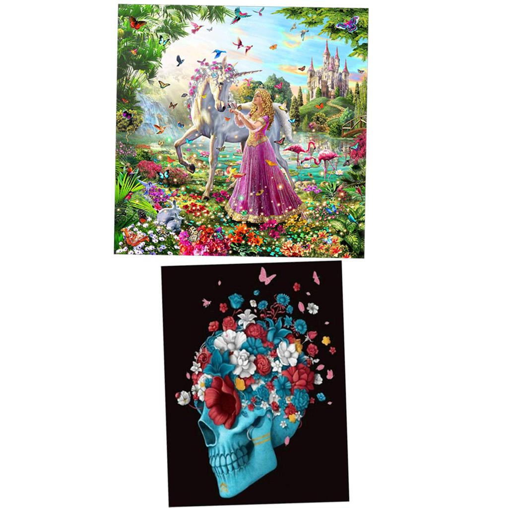 2Pcs 5D DIY Diamond Painting Embroidery Skull Flower Beauty Cross Stitch Kit