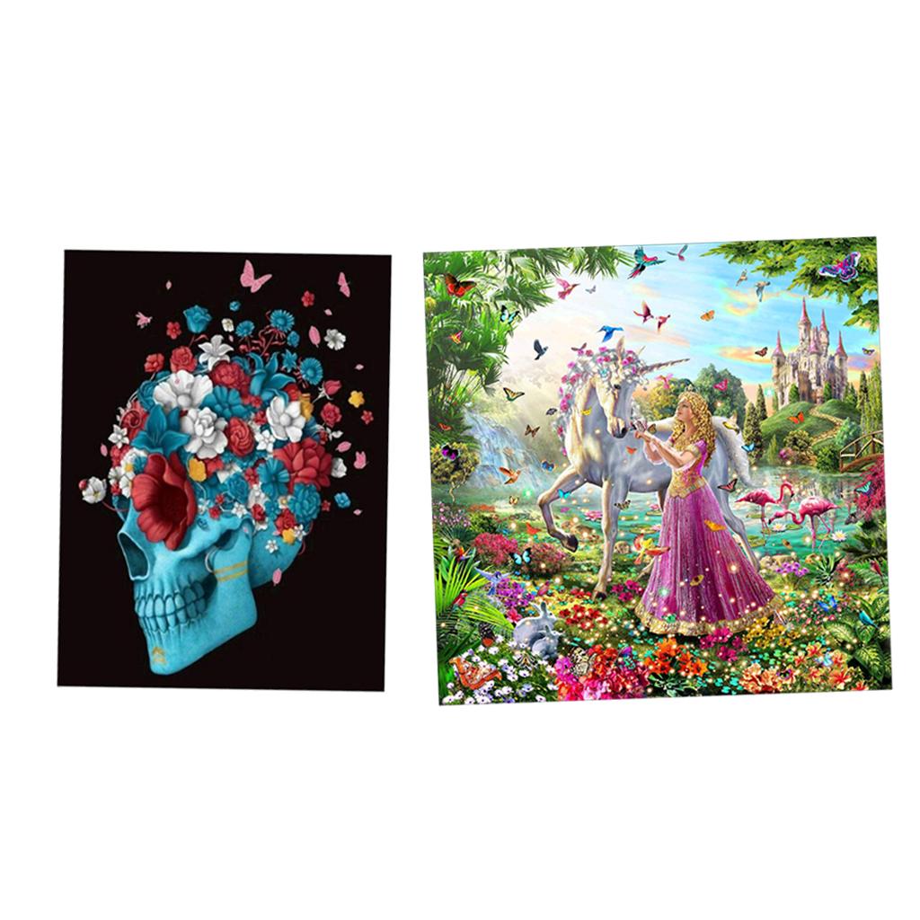 2Pcs 5D DIY Diamond Painting Embroidery Skull Flower Beauty Cross Stitch Kit