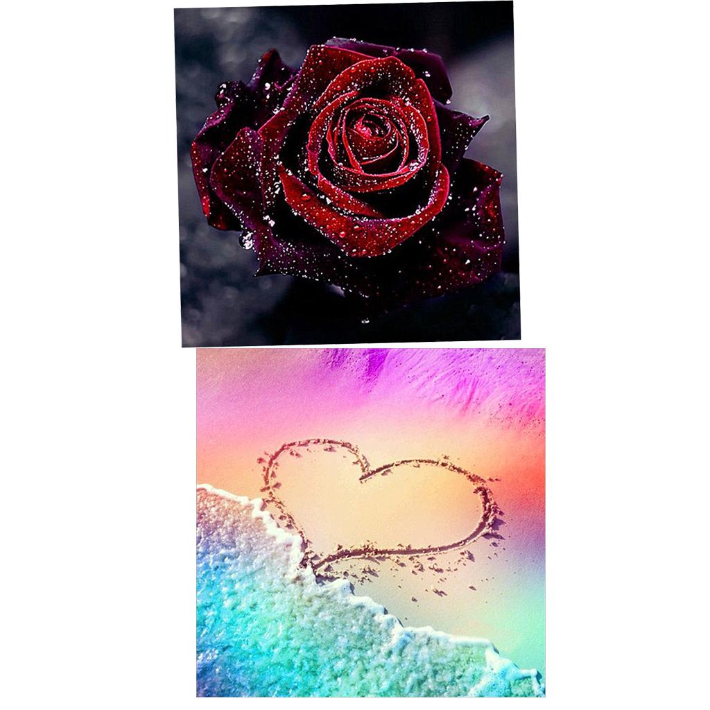 2Pc 5D Diamond Painting DIY Embroidery Rose Flower Love Beach Cross Stitch