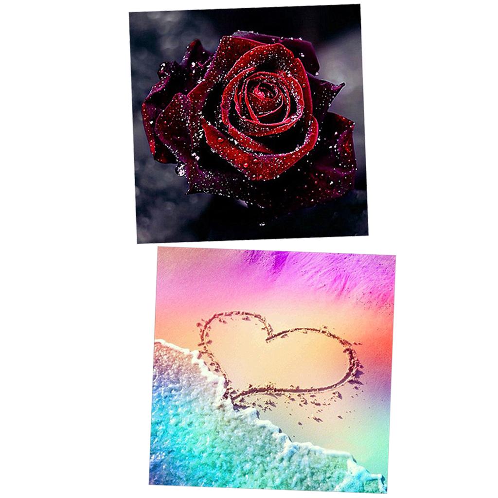 2Pc 5D Diamond Painting DIY Embroidery Rose Flower Love Beach Cross Stitch