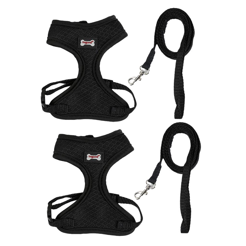 2Pcs Mesh Pet Cat Adjustable Harness Walking Lead Leash Chest Strap Black