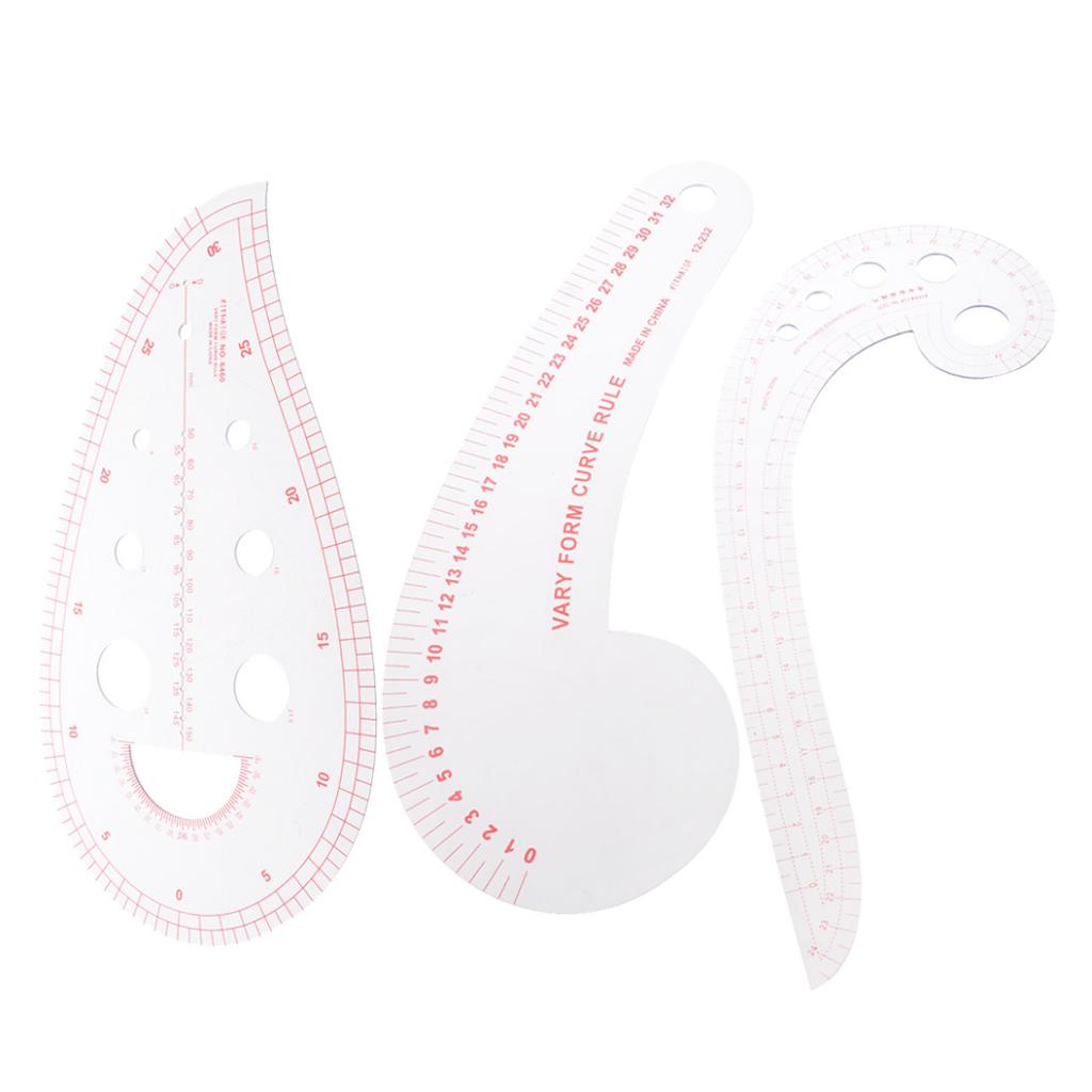 3Pcs Hard Plastic Comma Shaped French Curve Ruler by Garment Sewing Supplies