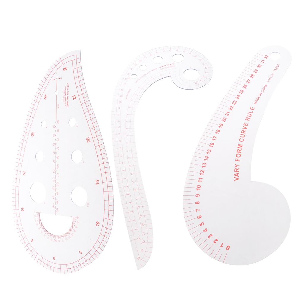 3Pcs Hard Plastic Comma Shaped French Curve Ruler by Garment Sewing Supplies